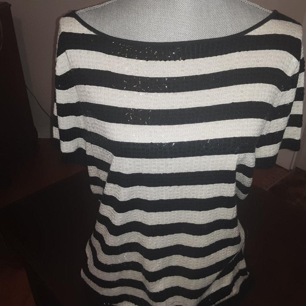 Ellen Tracy Sequined Short Sleeve Blouse Size XL